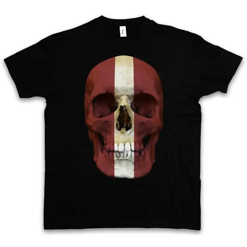 Camiseta clásica con bandera de calavera de LATVIA, pancarta de motorista MC, tallas S 5XL