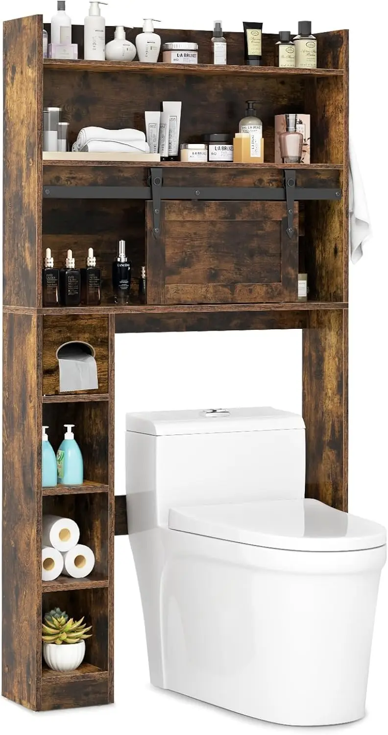 

Over The Toilet Storage Cabinet, Farmhouse Freestanding Above Toilet Rack w/Sliding Barn Door, Adjustable Shelves, Toile