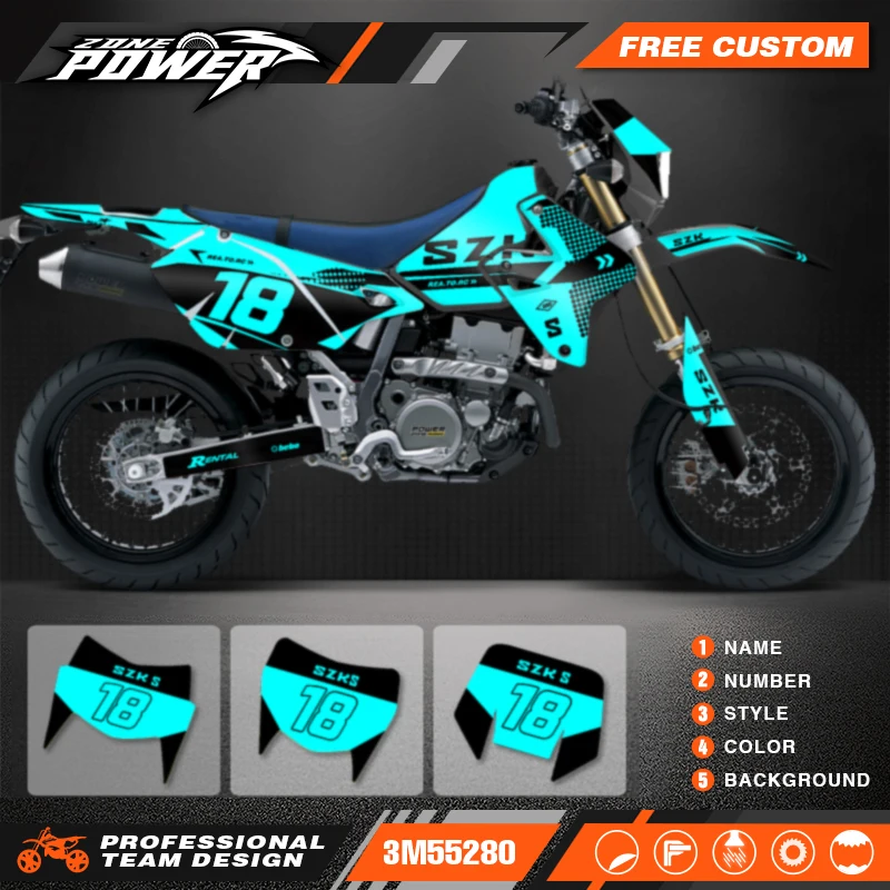 Powerzone Full Graphics Decals Stickers Motorcycle Background For SUZUKI DRZ400 SM S E DRZ 400 SM S E 1999-2022 Custom Number 03