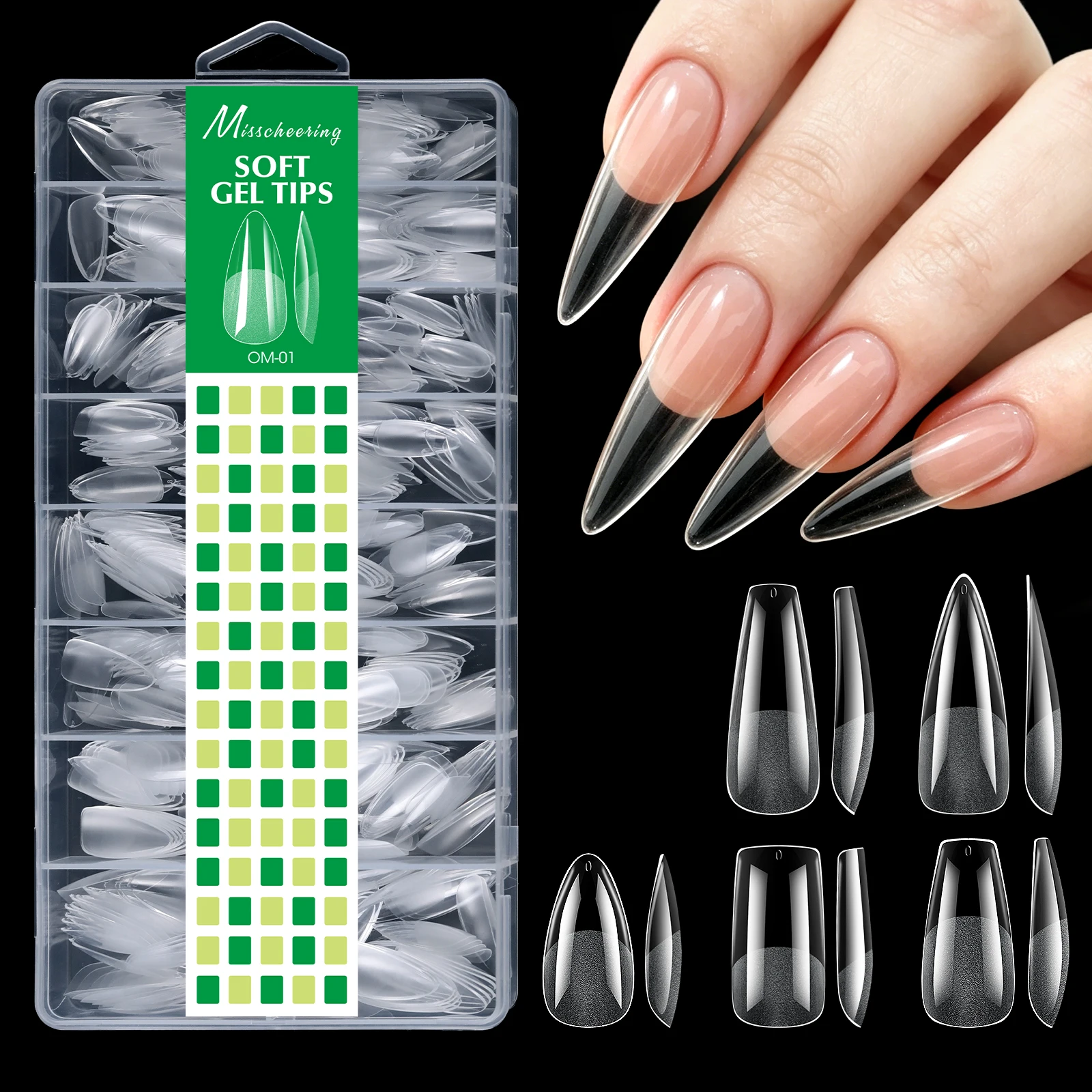 480pcs Almond Soft Gel Nail Tips Half Matte Full Cover Coffin Stiletto Artificial Press On False Nail Extensions for DIY Salon