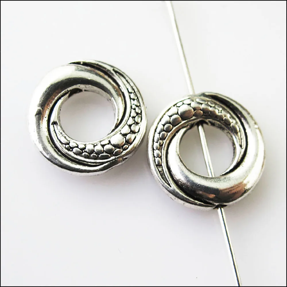 12Pcs Antiqued Silver Color Round Circle Spacer Beads Frame Charms 14.5mm