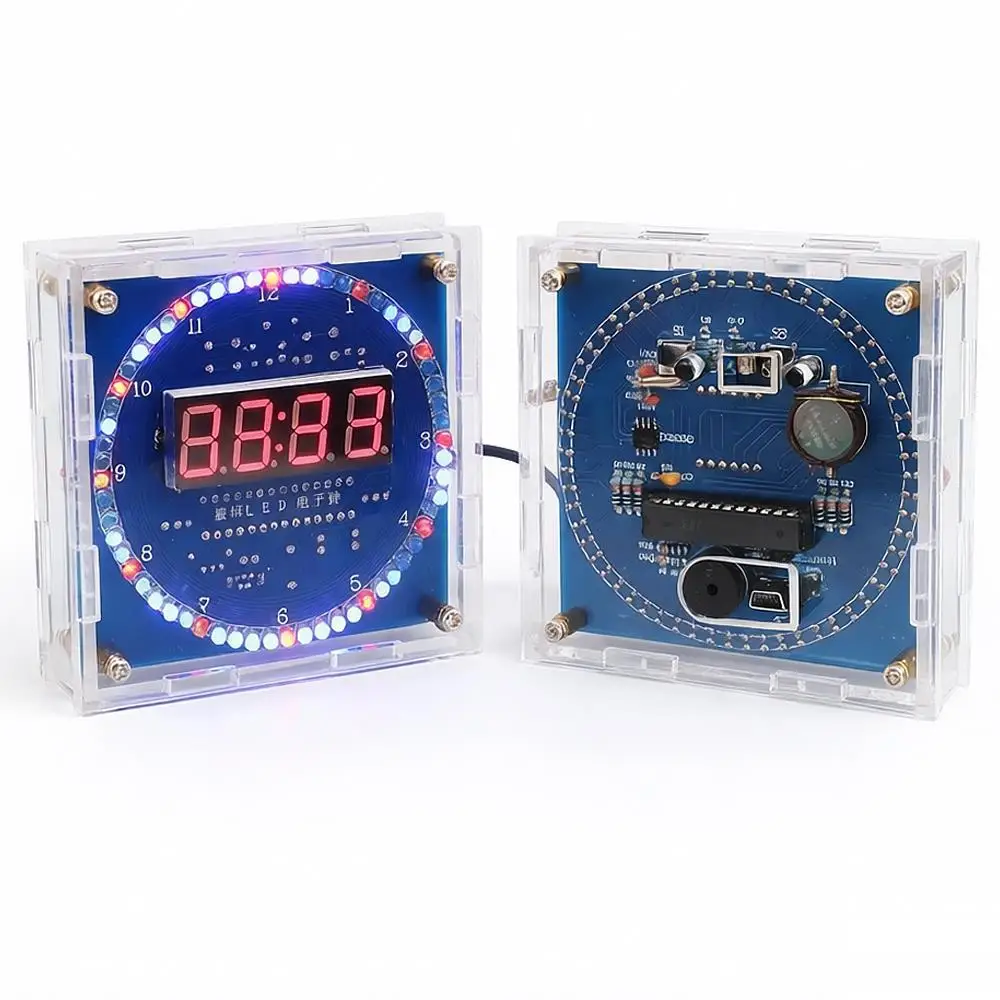 Rotating LED DIY Electronic Digital Clock / Shell DS1302 Dynamic Clock Light Controlled Temperature Display 51 SMC Welding