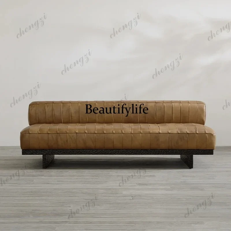 F182 PPP Double Modern Brown Sofas European Nordic Wood Lounge Living Room Couch Puffs Leather Small Luxury Divano Letto Home Fu