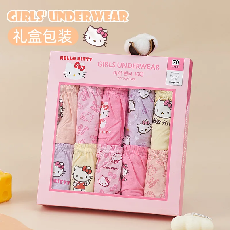 10Pieces/box Kids Girls Panties Lovely Hello Kitty Children Triangle Underwear Soft Cotton Boxed Briefs for Girls 2-15 Years Old