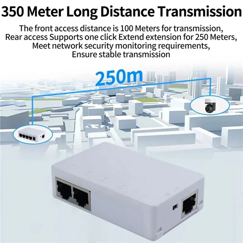 신제품--10X 2포트 PoE 익스텐더 10/100Mbps 1대2 PoE 리피터 12V 1A 250M 거리 표준 PoE 스위치/IP 카메라용 전원 공급