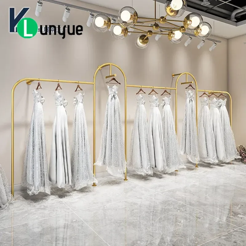 Wall Mounted Floor Standing Cheongsam Dress Rack Wedding Shop Display Hanger Clothing Store Garment Hanging Organizer Space