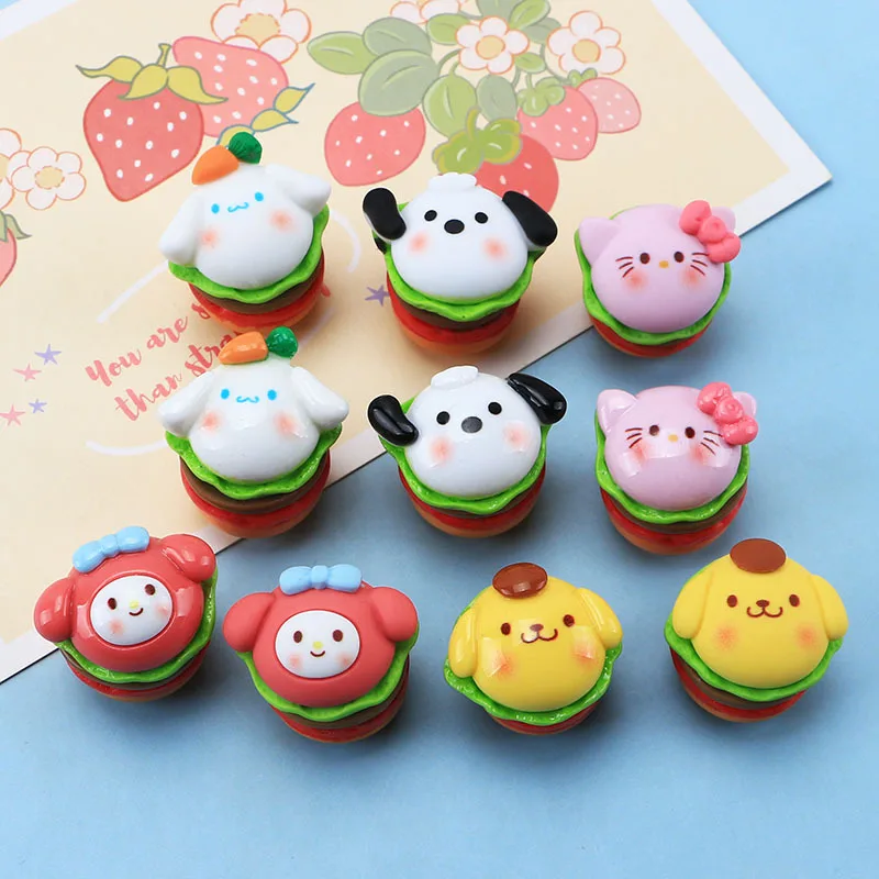 10pcs Kawaii Anime Sanrios Sandwich Hamburger Resin Patch DIY Decor Phone Shell Patch Hair Accessories Jewelry Materials Toys