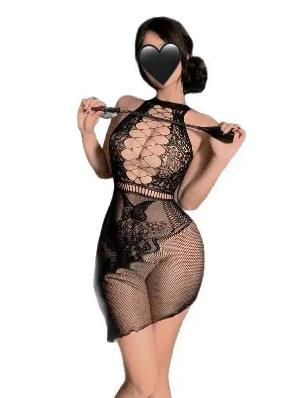 Sexy Kleid mit Schmetterlings-Blumendruck, transparent, Netzstoff, für Damen, rückenfrei, einfarbig, Kleid mit hängendem Hals, Pure Desire Charming UKBO