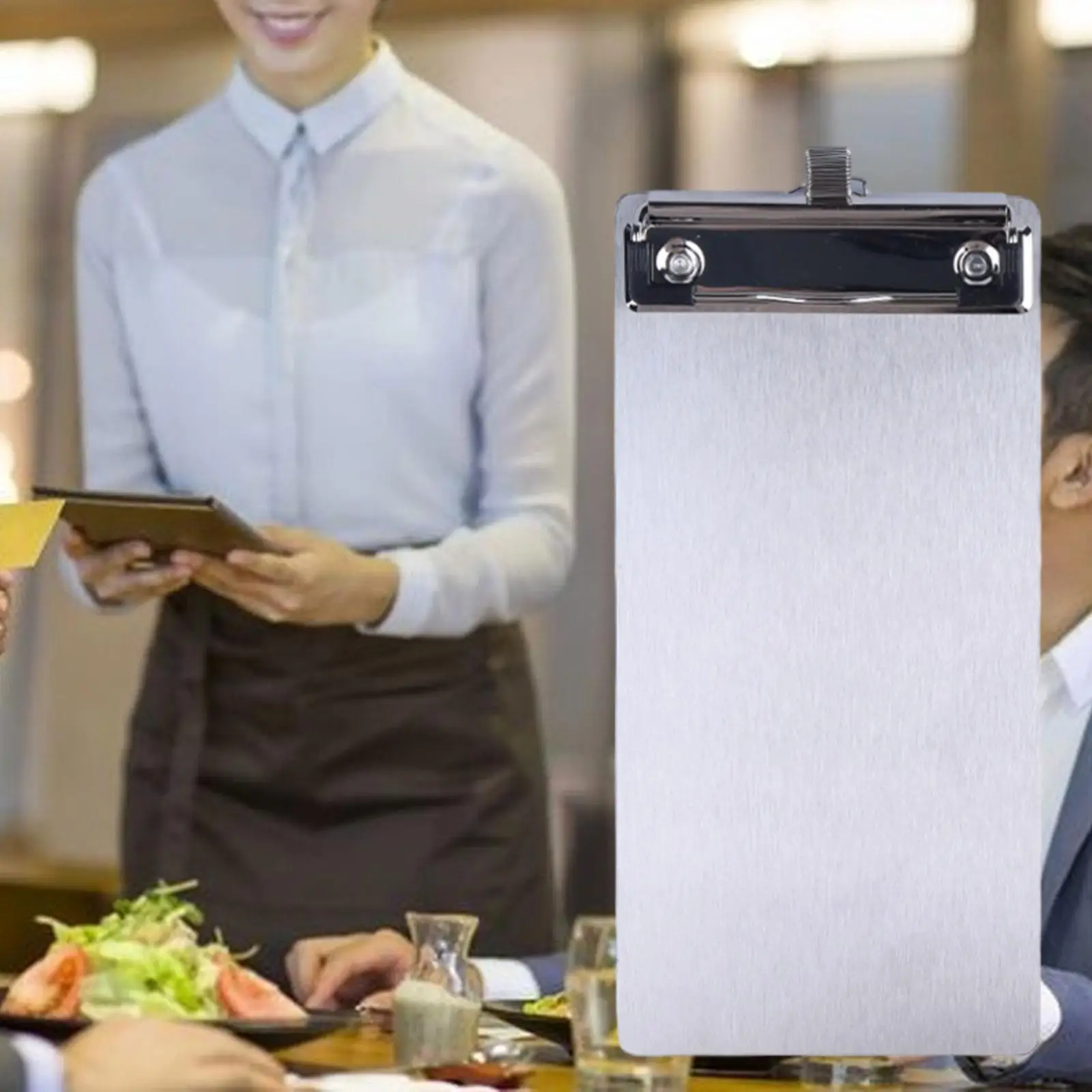 

Small Clipboard Stainless Steel Hidden Hanging Hole Check Presenter Server Book Menu Board for Business Office Cafe School Hotel