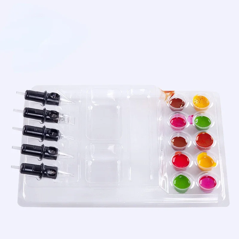 Multi-functional Tattoo Ink Plate Tattoo Equipment Disposable Plastic Tray  Color Cup Needle Nozzle Rack 25 pieces