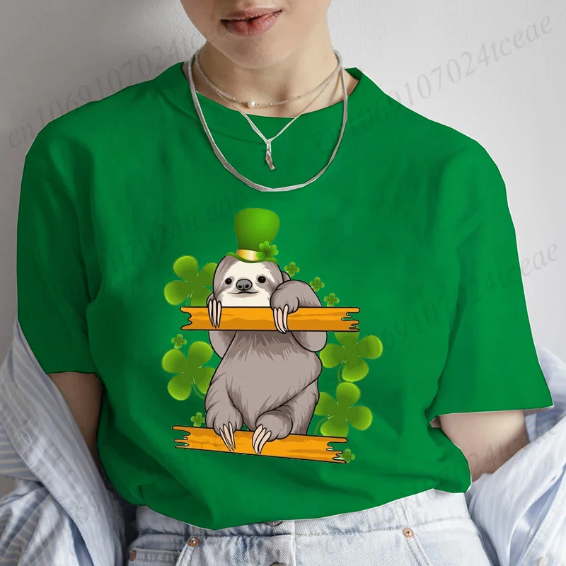 

Sloth Print Tee T-shirts Femme Summer Tshirt 2024 Casual Tee Femme St Patrick's Day Clothes Fashion Streetwear Tee Shirts Tops