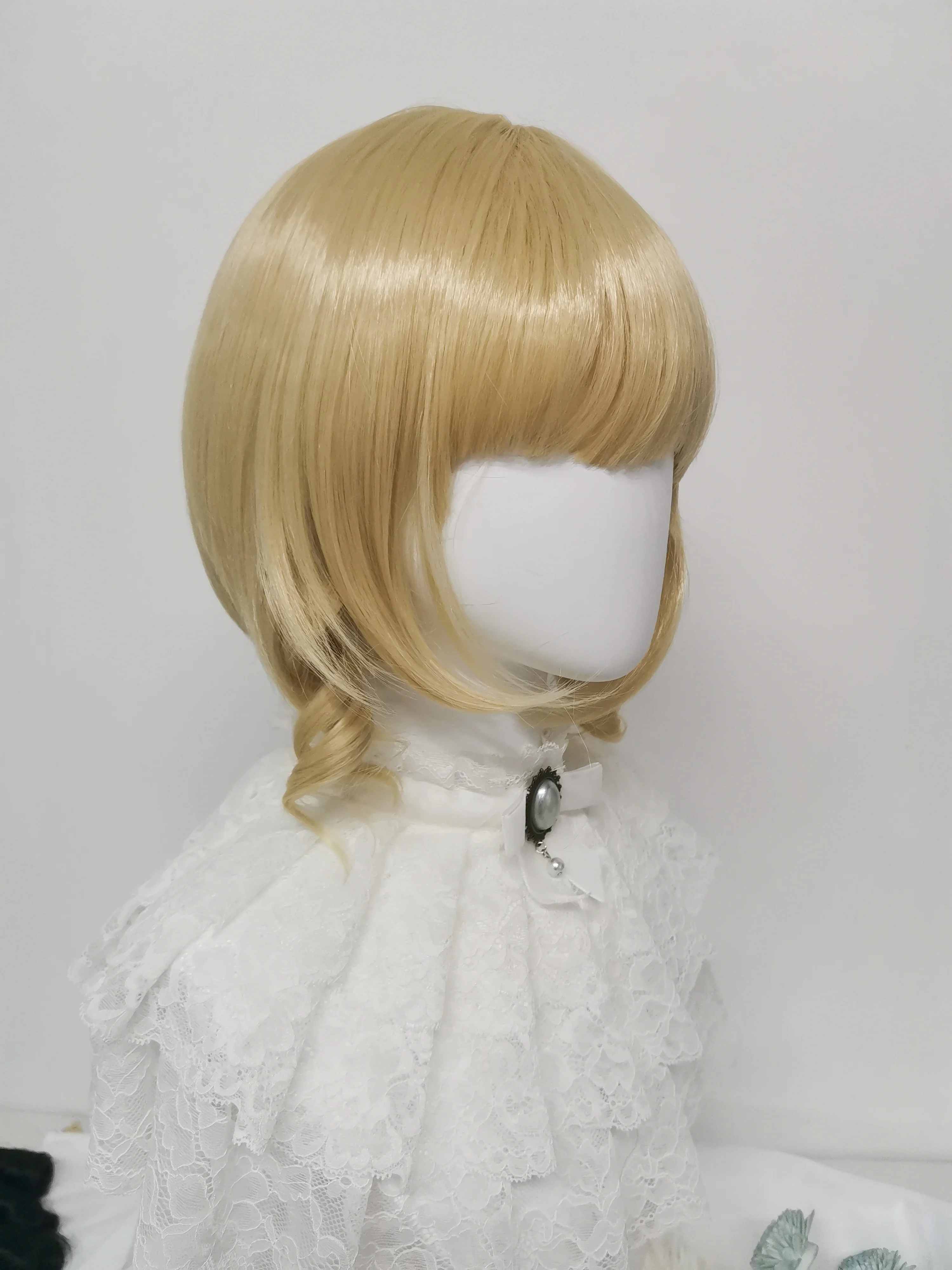 REEWES Twin Pigtails Roll Wig With Bang Black Synthetic Hair For Cute Doll Chic Teen Girls Cosplay Princess Halloween Cos