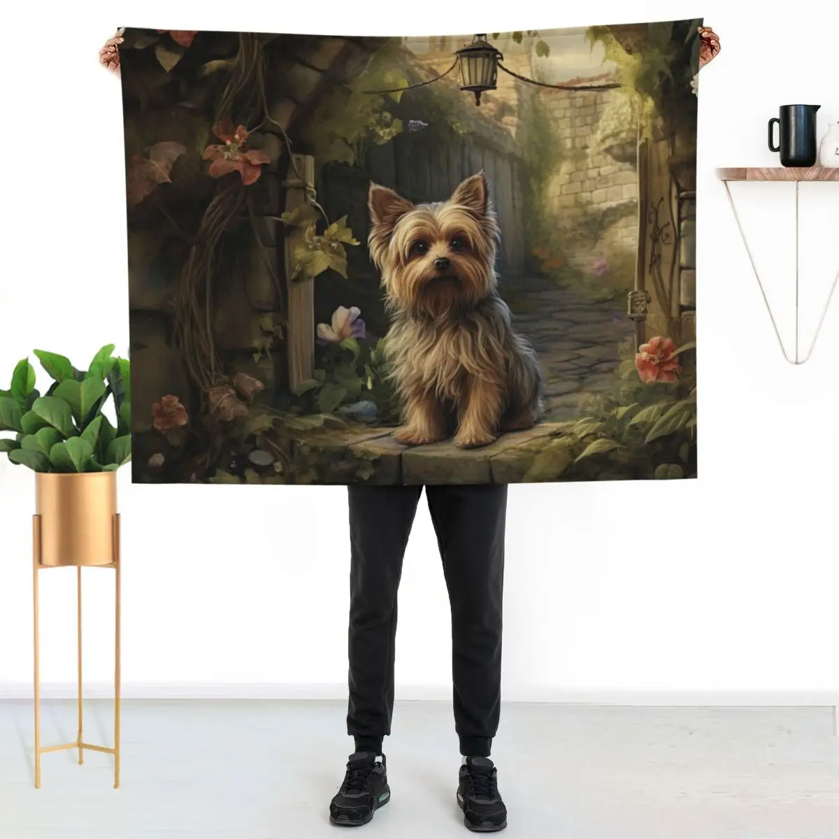 

small Yorkie Yorkshire Terrier dog in old garden Throw Blanket Stain Resistant Cozy Warm Blanket