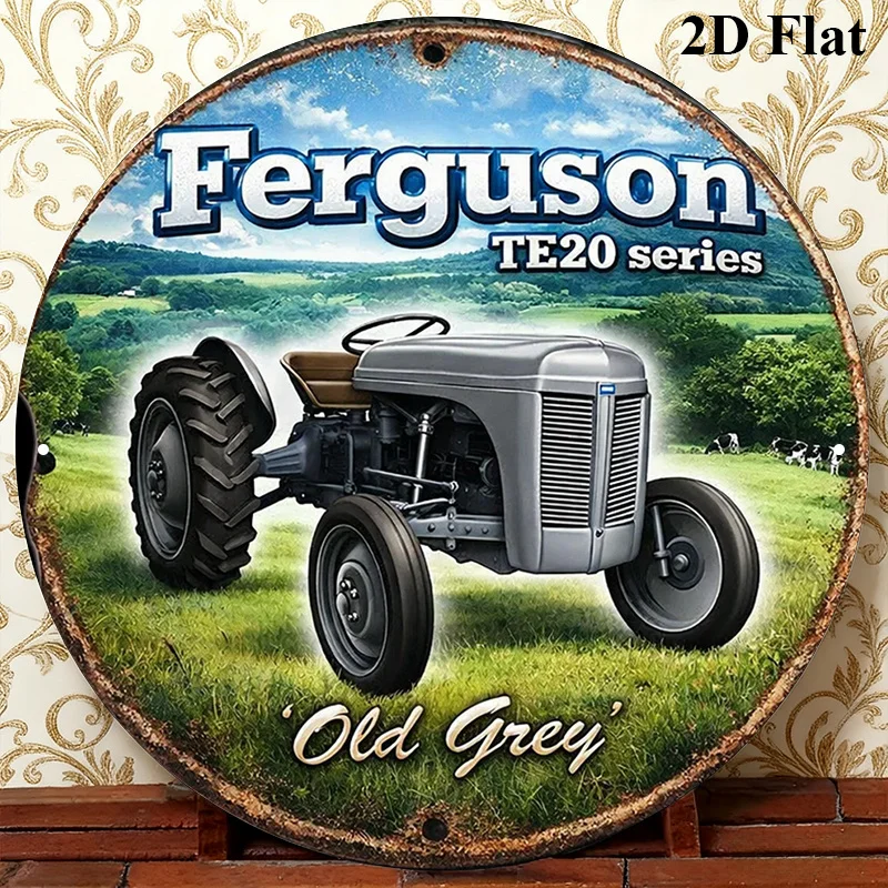 2D Flat Ferguson TE20 Tractor Vintage Sign, Classic Farmhouse Wall Decor for Garage Living Room Office, Gift for Tractor Lovers.