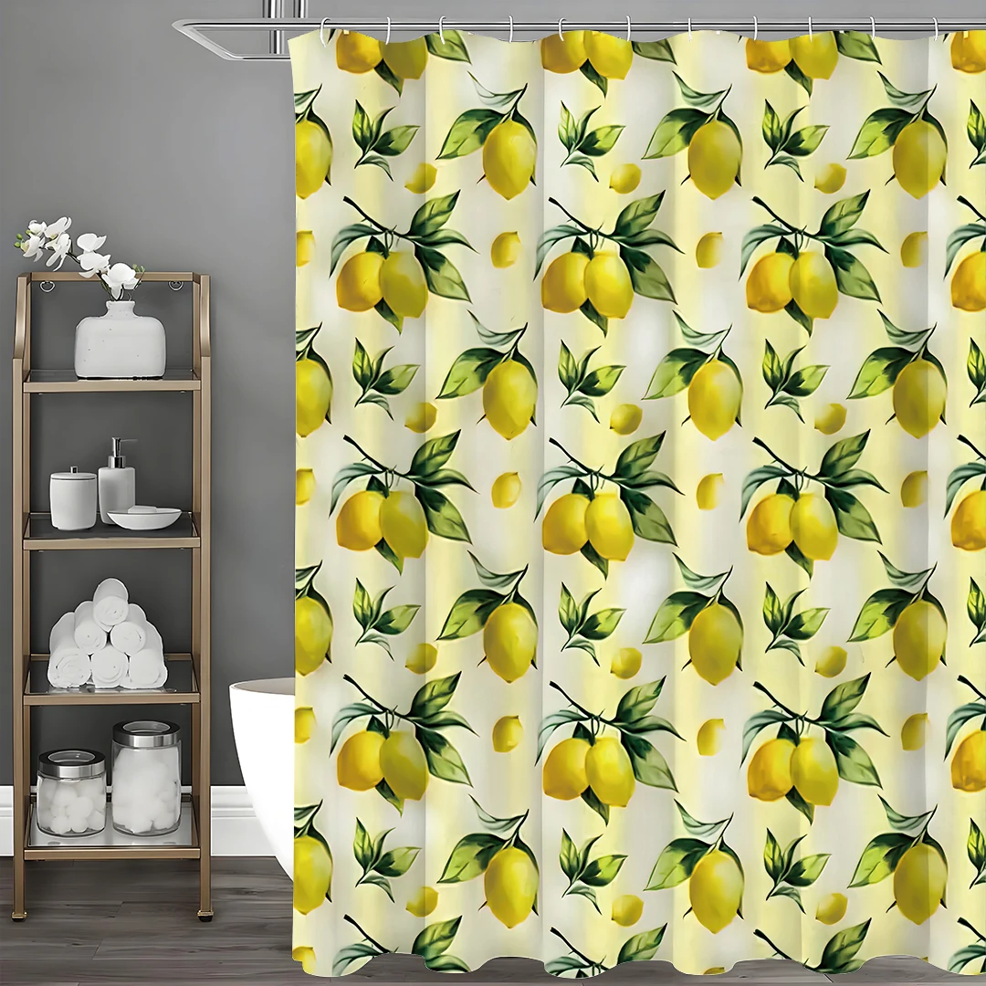 Yellow Lemon Shower Curtain, Bathroom Decorative Shower Curtain, Waterproof Shower Curtain with Hooks