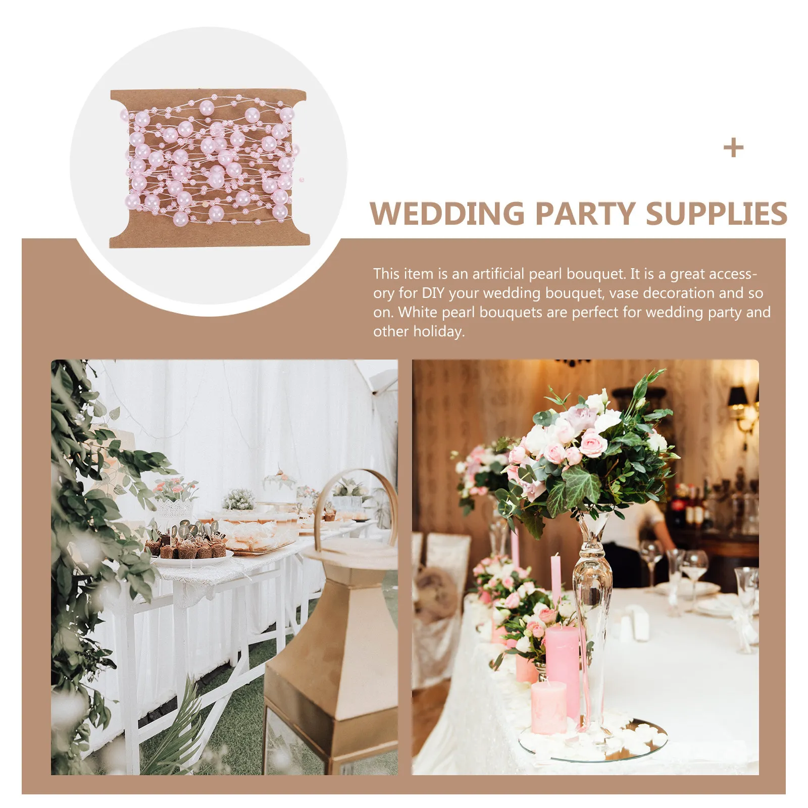 2 Rolls White Pearl Strings Garland Beads Resin Artificial Pearl Bouquets Wedding Party Supplies Flower Vase Decor