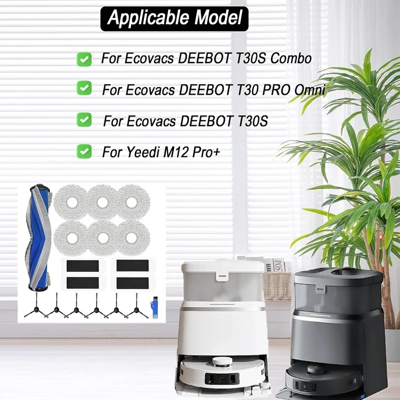 For Ecovacs DEEBOT T30S/ T30S Combo/ T30 PRO Omni For Yeedi M12 Pro Vacuum Cleaner Main Side Brush Hepa Filter Mop Cloth