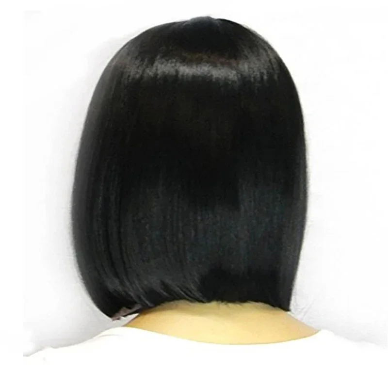 Straight Black Synthetic  Hair Wigs Full Bangs for Women  Bob Wig Heat Resistant bobo Hairstyle Cosplay wigs