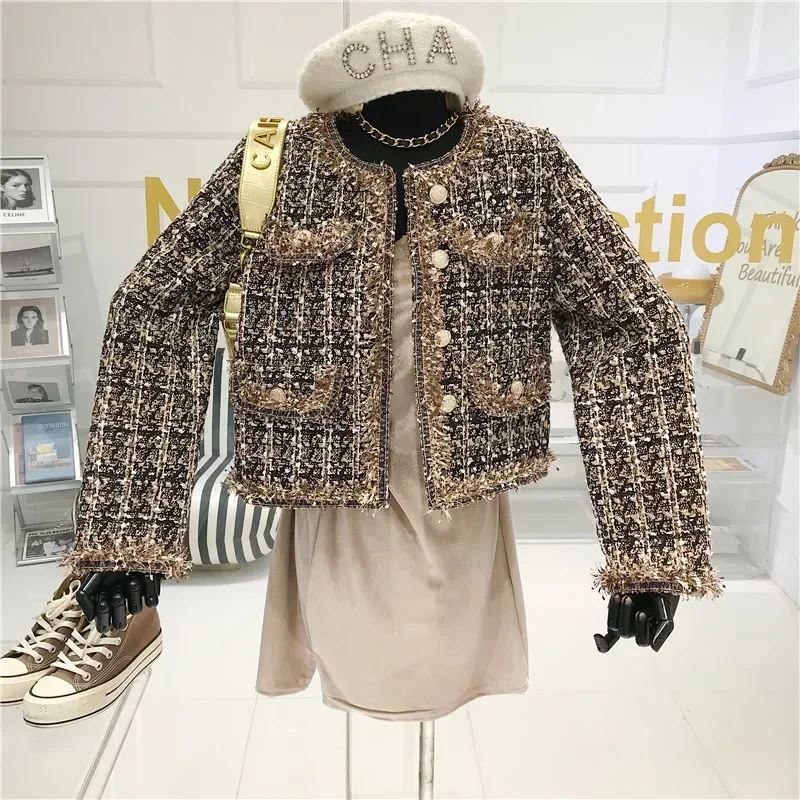 High-quality Temperament  Women Short Jacket Women  Vintage Tweed Jackets Elegant Coat Female Fashion Jacket Woman Chic Top