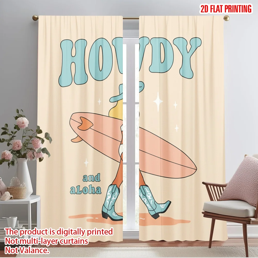 

2pcs 2D flat printing Drapes Cowgirl Surf Aloha Polyester Without Electricity Festive Holiday Use for Yard & Garden No Power