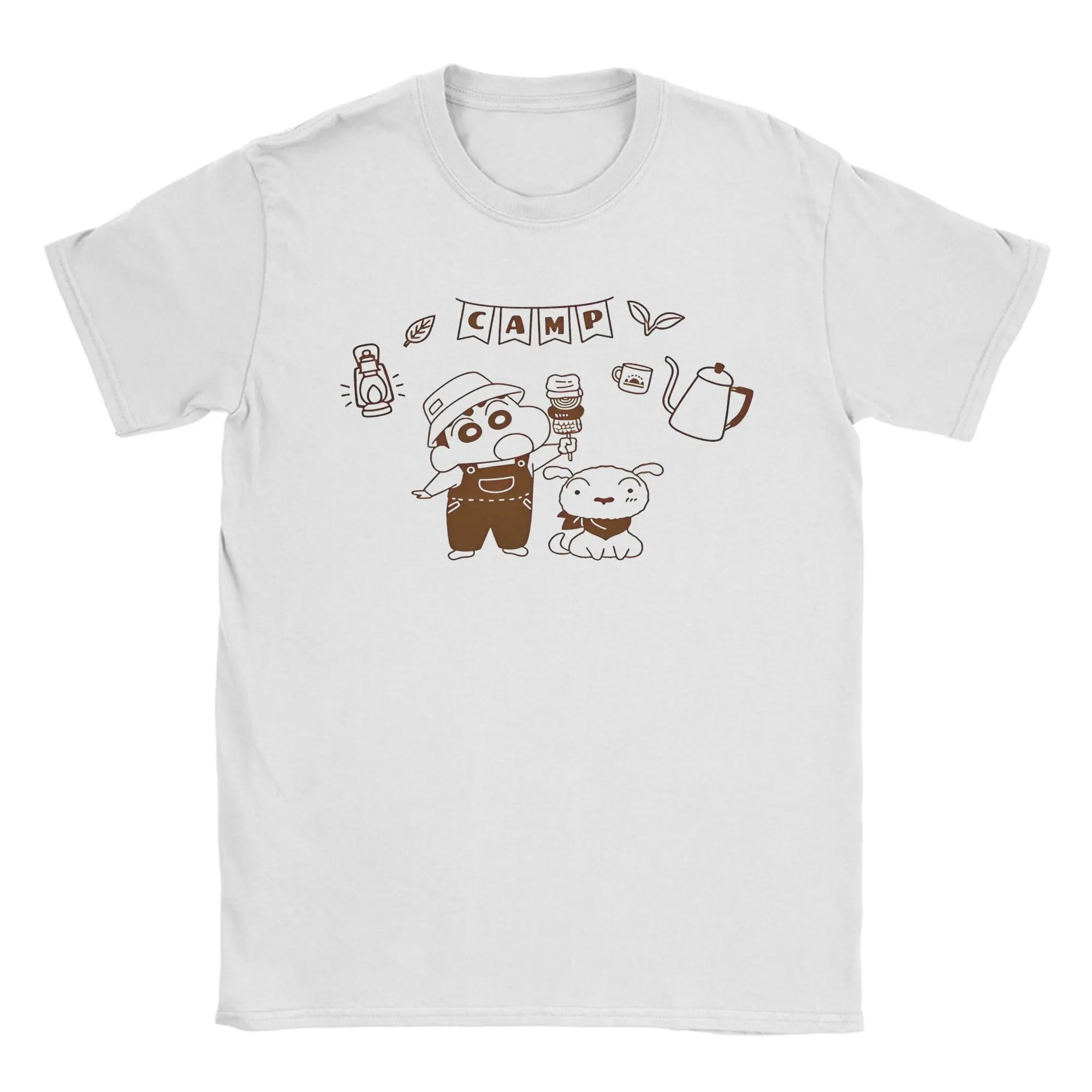 Crayons Shin-chans Nohara Family Camp Shiro  T-Shirt Men's Round Neck Tops Crayon Shin-chan Cotton Summer Tops Shirts
