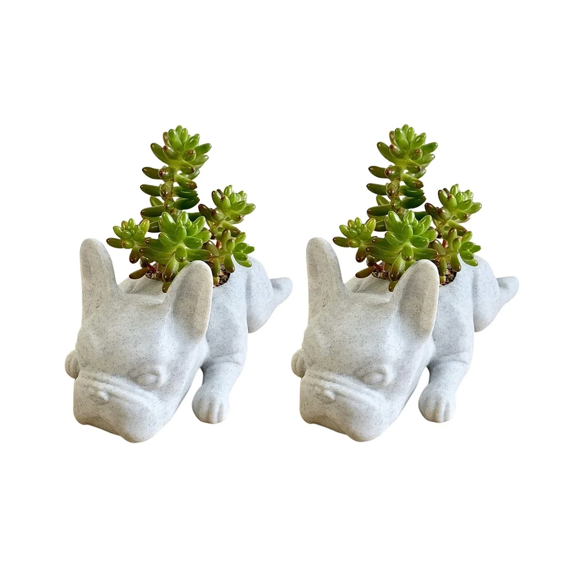 2PCS French Bulldog Shape Resin Succulent Planter Mini Puppys Plants Planter,Desktop Plant Pot Dog Shape Bonsai