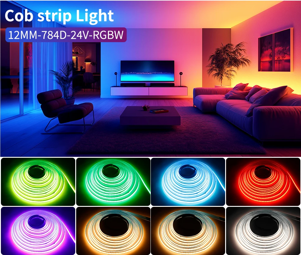 DC24V COB LED Strip Light WS2814 784Leds/m Addressable IC RGBW RGBNW RGBWW Flexible Dream Colors FOB COB Tape RA90