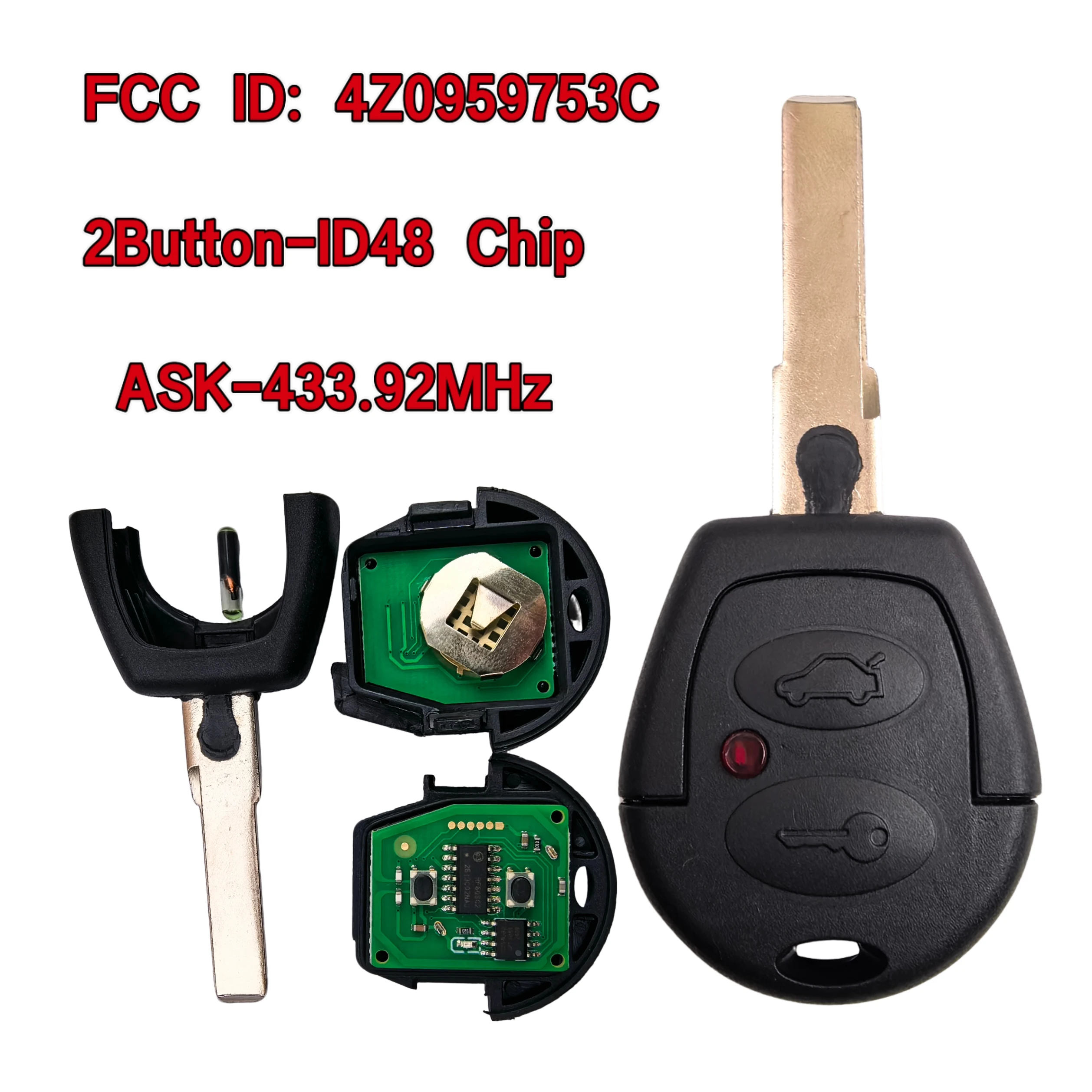 FCC: 4Z0959753C 2-Tasten 433Mhz ID48 Chip Fernbedienung Autoschlüssel/PCB-Platine/Gehäuse für VW Fox 2006-2008 Citi Golf 2003 Aoto Fob Steuerung – Detail 1