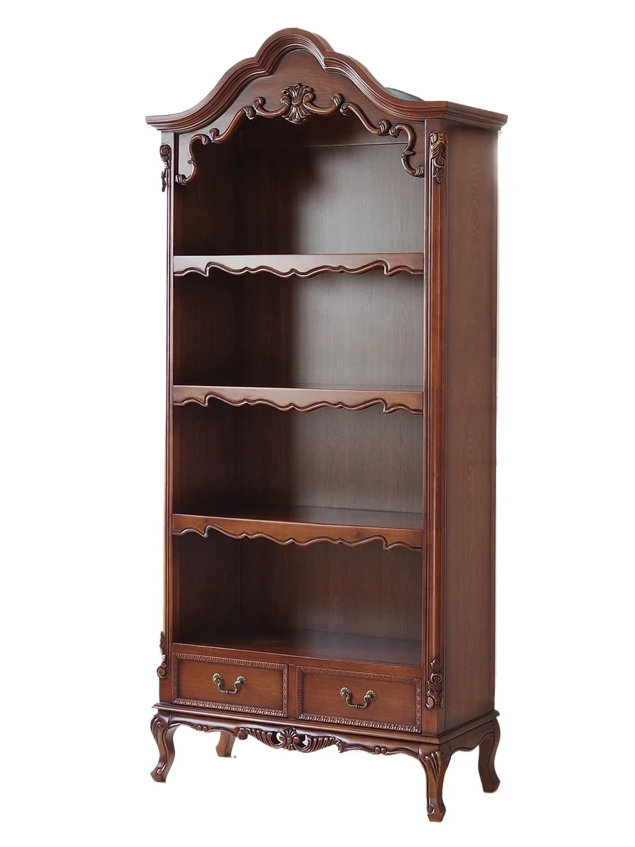 

Книжный шкаф в американском стиле ретро из цельного дерева, европейская резная книжная полка для гостиной, старая витрина, полка, французский свет, роскошный современный