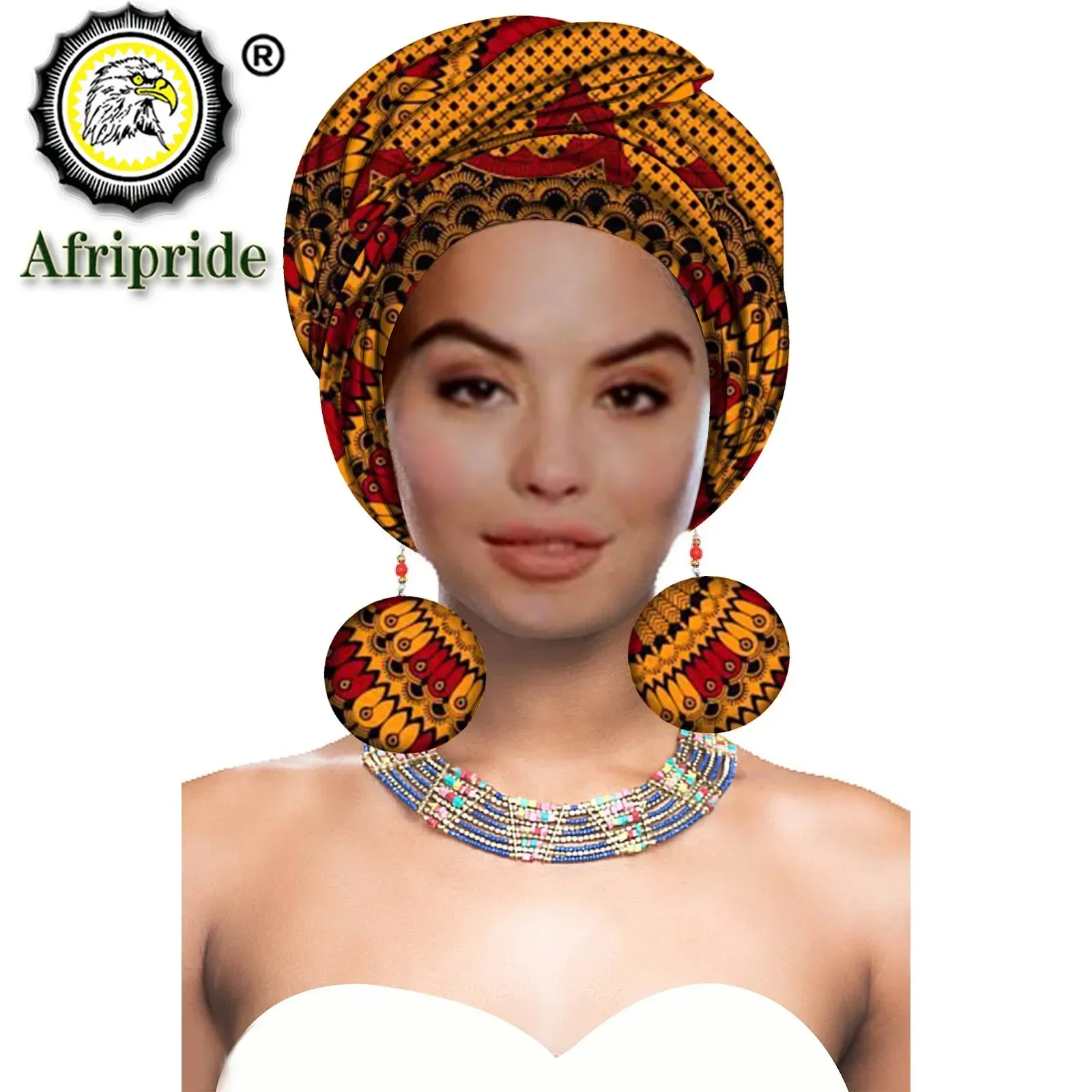 African Turbans African Headwraps for Woman African Headscarf Nigerian Headtie with Matching Earring Dashiki Ankara Wax S20H004