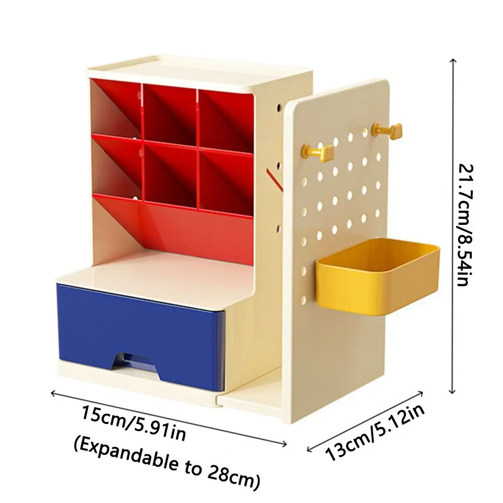 Portapenne da tavolo dal design obliquo Fermalibri retrattile di grande capacità con cassetti Organizzatore da scrivania con bordo perforato salvaspazio