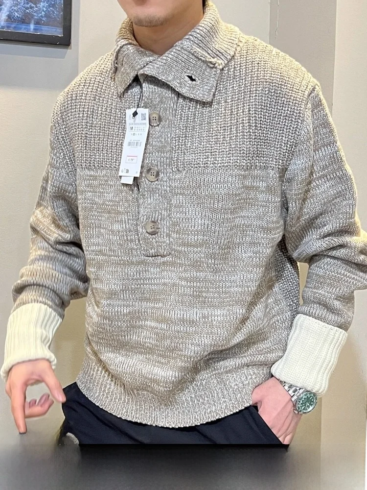 

Модный мужской свитер крупной вязки свободного кроя с высоким воротником, осенне-зимний, с узором косы, повседневный, с длинными рукавами, теплый топ