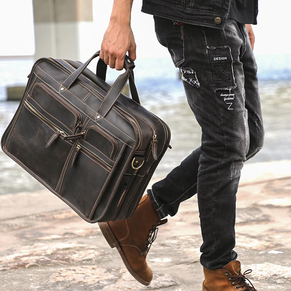 S.WORKER Premium Echtleder Business-Handtasche 16" Laptop Vintage Herren-Aktentasche für Arbeit & Reisen – Detail 4