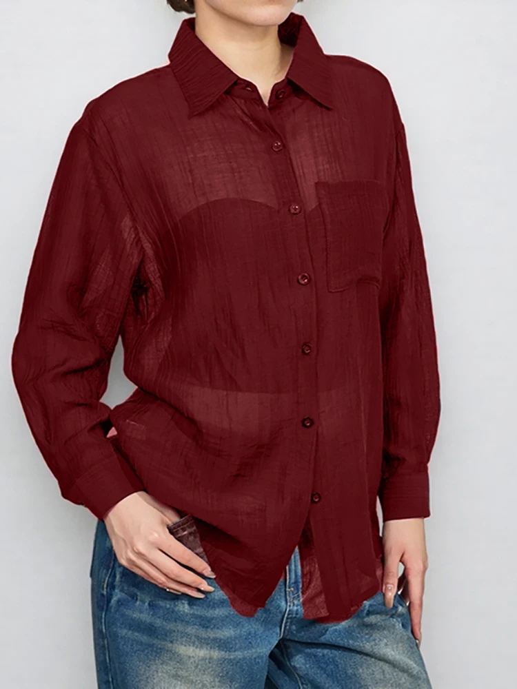 HELIAR Camicia cardigan da donna con bottoni Manica lunga Colletto rovesciato Camicetta tinta unita Protezione solare Capispalla Top casual