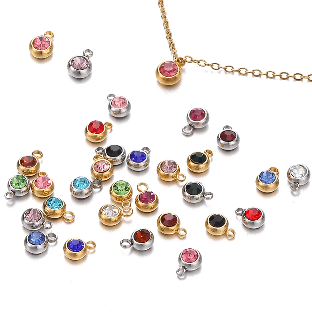 20Pcs 6mm Stainless Steel Rhinestone Beads Gold Color Crystal Charms Pendants for DIY Necklace Bracelet Charm Jewelry Making