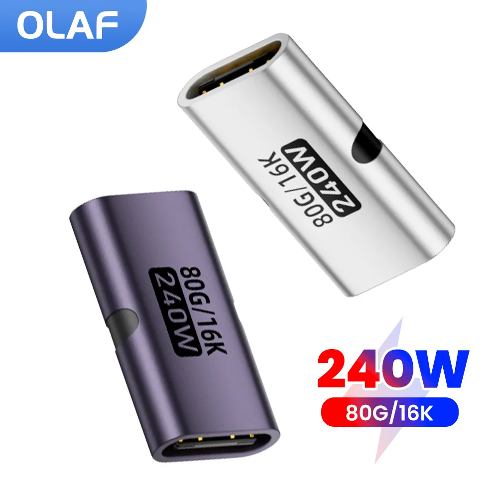 Olaf PD3.1 240W Mini Type C Adapter Fast Charging 80Gbps 16K@60Hz USB C Female To USB C Female Converter For PC Laptops Macbook
