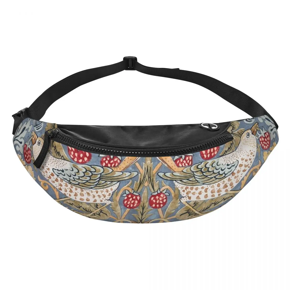 Strawberry Thief Fanny Pack for Running Men Women William Morris Floral Textile Pattern Crossbody Waist Bag Phone Money Pouch