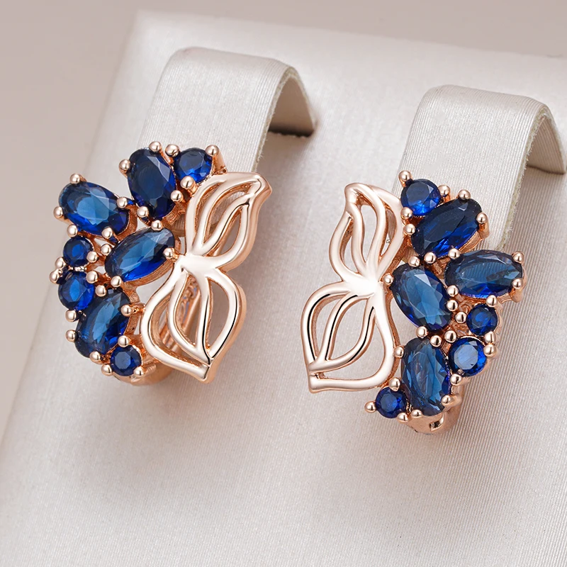 Kinel Hot 585 Rose Gold Color Fine Drop Earrings for Women Crystal Flower Blue Natural Zircon Accessories Daily Vintage Jewelry