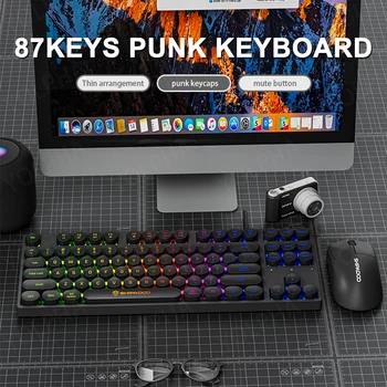 Gaming Wired Keyboards 87 Keys Punk Keycap Silent Typing Backlit RGB Office Multimedia Computer Keyboard for Windows Laptop PC Ma