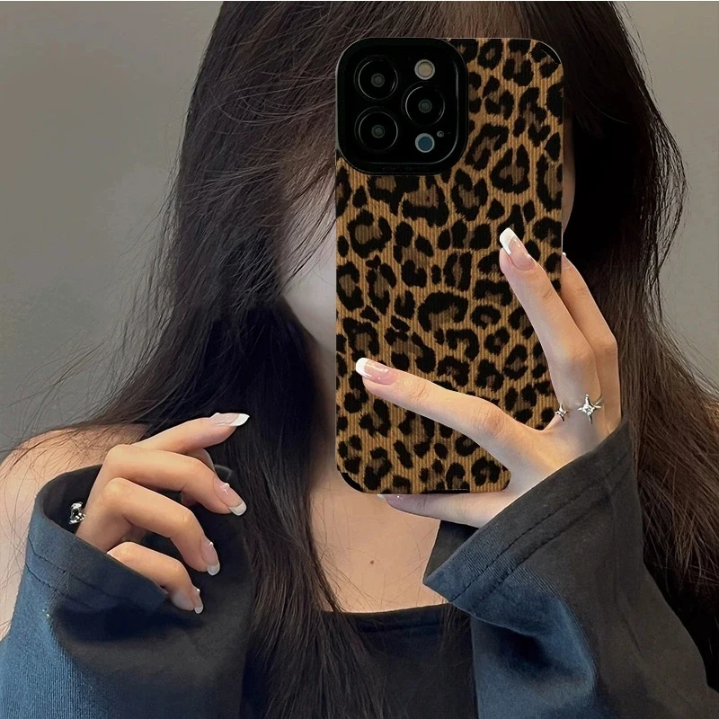 Funda de teléfono con estampado de leopardo marrón INS para iPhone 15 14 13 12 11 Pro Max 14 15plus MiNi 7 8Plus X XS XR, funda suave a prueba de