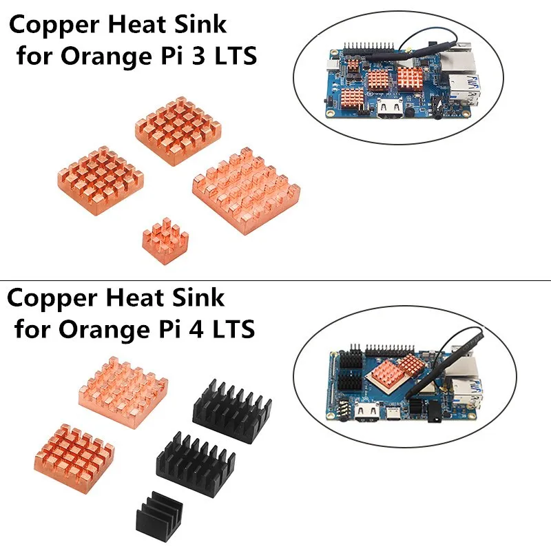 Měď horko klesnout pro pomerančovník pi 3 LTS / pomerančovník pi 4 LTS pasivní chladící heatsinks  aluminium slitina radiátor chladič souprava pro demk domácnost