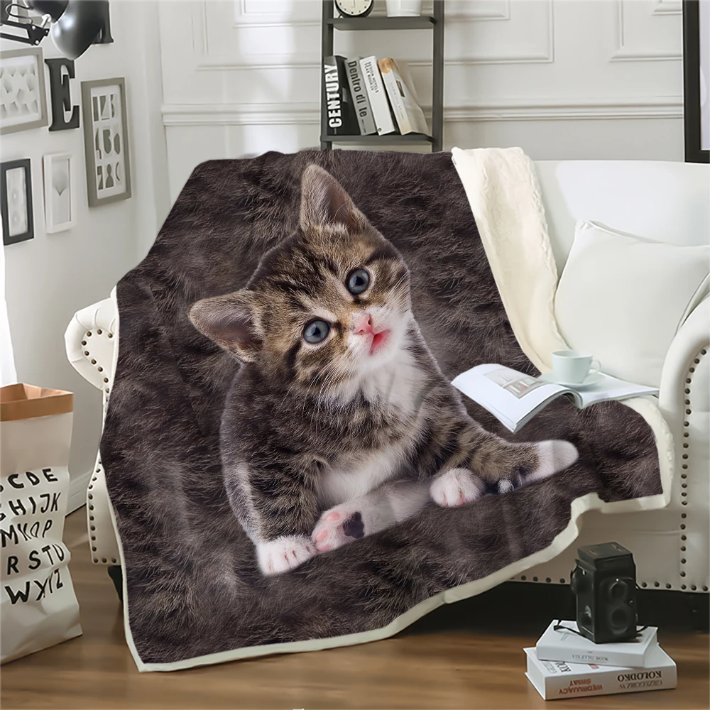 HX Cute Kitten Blankets 3D Graphic Lovely Tabby Cat Double Layar Blanket Pets Printed Plush Quilt Throw Blanket Dropshipping