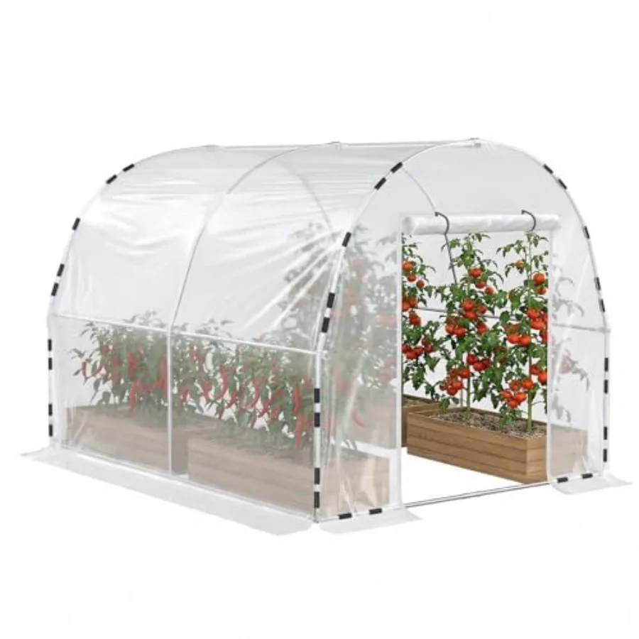 x6.5 Feet Greenhouses for Outdoors, Green Houses for Outside with Plastic Film, Walk-in Greenhouse with Heavy-Huty Galvanized S