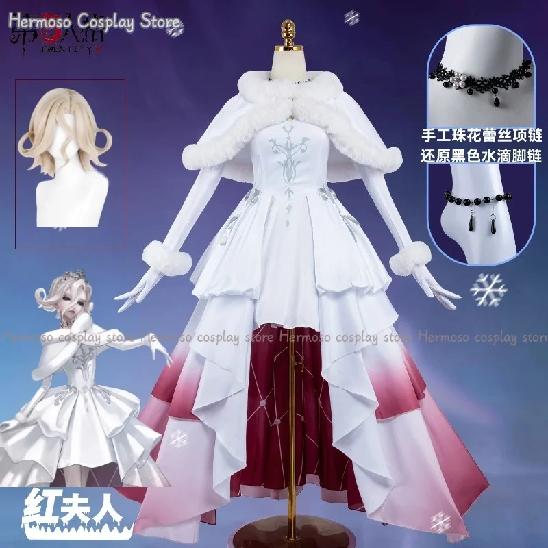 Disfraz de Cosplay de Mary Bloody Queen del Festival de Hielo y Nieve de Game Identity Ⅴ, Peluca, Capa Elegante, Corona, Vestido de Halloween para Mujer