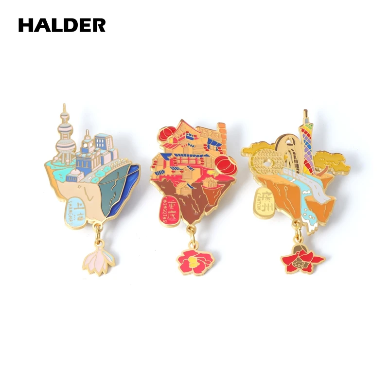 HALDER Super Floating City Guangzhou Chongqing Chongqing Topographical Enamel Brooch Lapel Pin backpack Costume Canvas Bag Badge