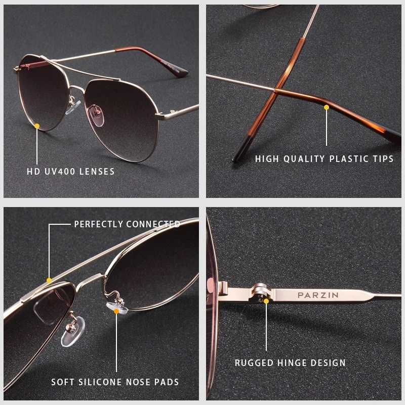 PARZIN New Pilot Sunglasses Women Driving Alloy Frame UV400 Mirror Women Sunglasses Men Brand Designer Fashion High Quality