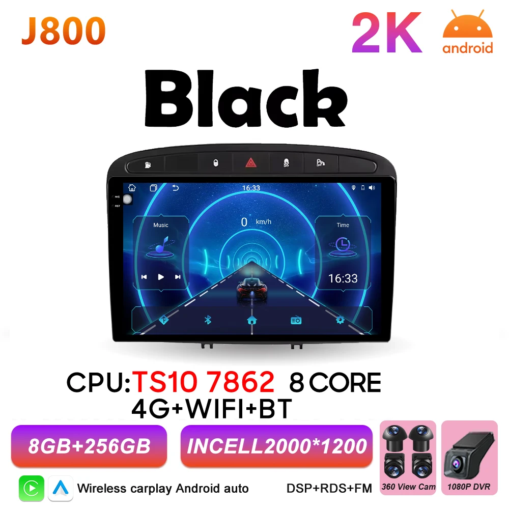 Android 16 autoradio voor Peugeot 308 308SW 408 2007 2008 2009 2010 2011 - 2020 Carplay Video Head Unit Autoradio RSD 2k scherm
