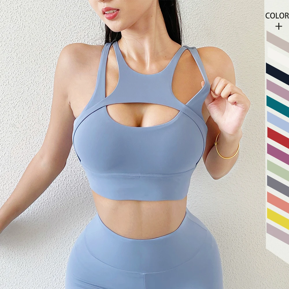 New Sports Bra Sexy Women\'s Top Hollow Out Elastic Gym Sport Yoga Bras Bralette Crop Top Chest Pad Removable Yoga Bras For Women