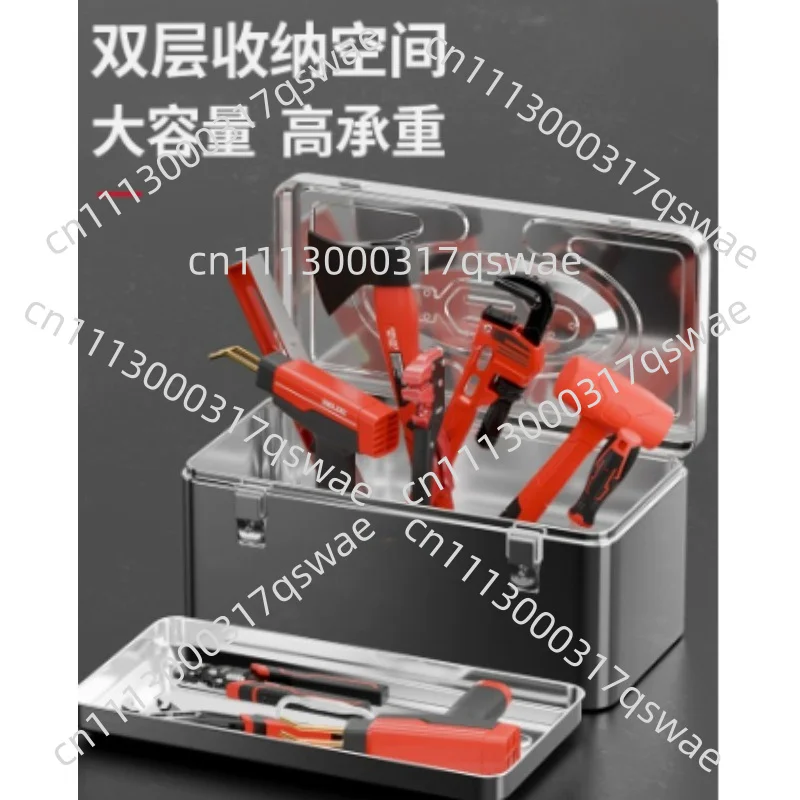 Thickened Stainless Steel Portable Hardware Tool Box Double Lock Detachable Tray Multi Layer Household Storage Box