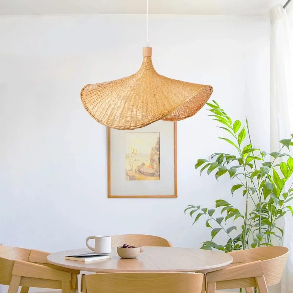 

Bamboo Rattan Straw Hat Chandeliers Chinese Home Decor Pendant Light E26/E27 Ceiling Hanging Lamp for Bedroom Dining Living Room